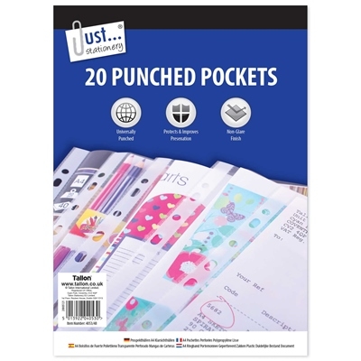 J/S PUNCHED PLASTIC POCKETS 20 PACK
