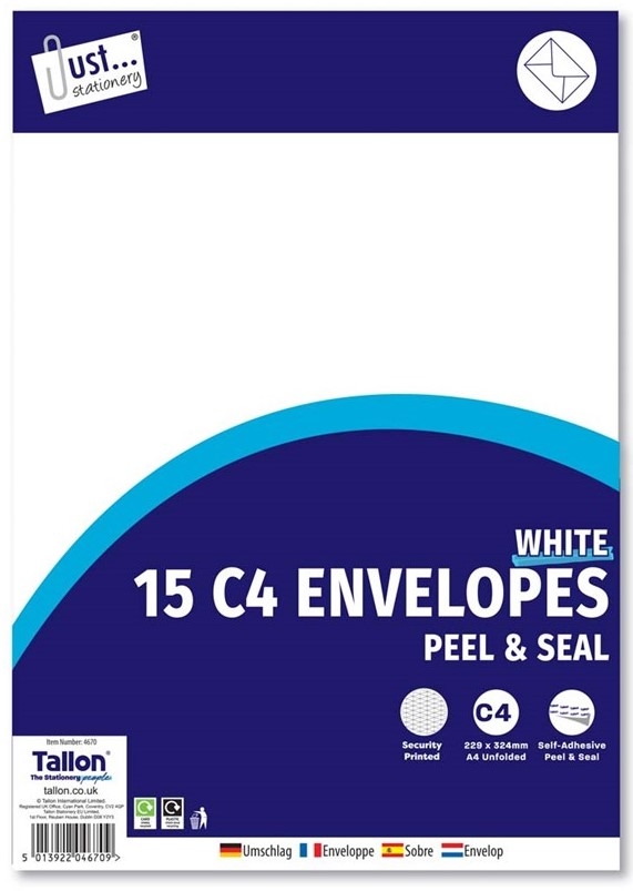C4 WHITE ENVELOPES PEEL SEAL 15PK