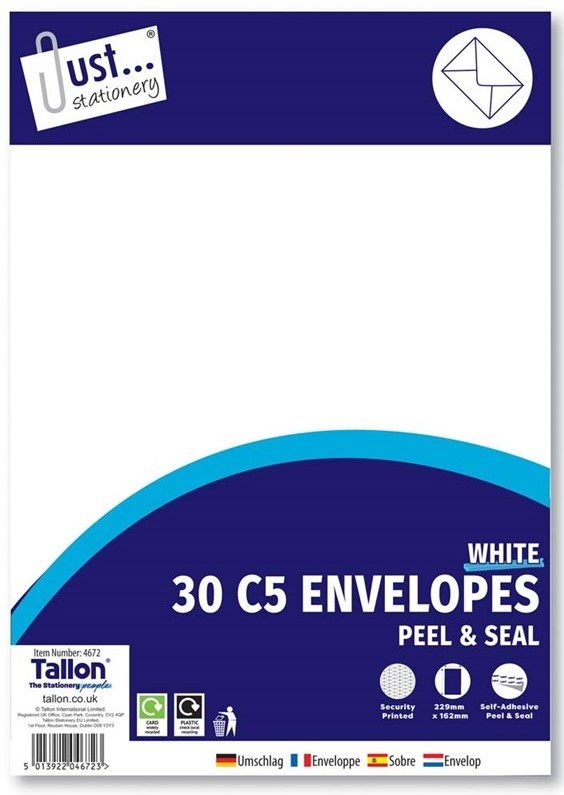 C5 WHITE ENVELOPES PEEL SEAL 30PK