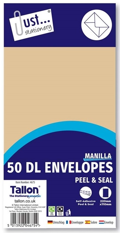DL MANILLA ENVELOPES PEEL SEAL 25PK