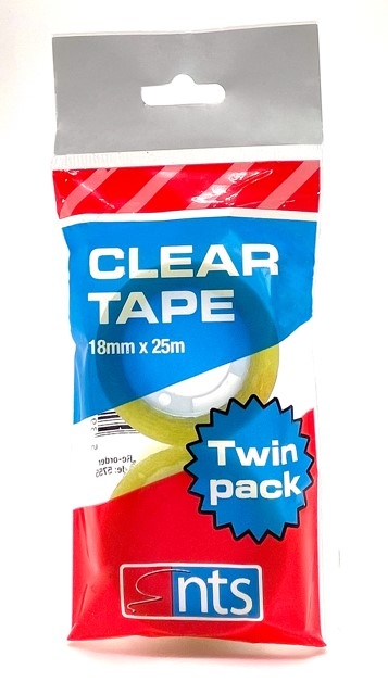 NTS CLEAR TAPE TWIN PACK 18MMX25M