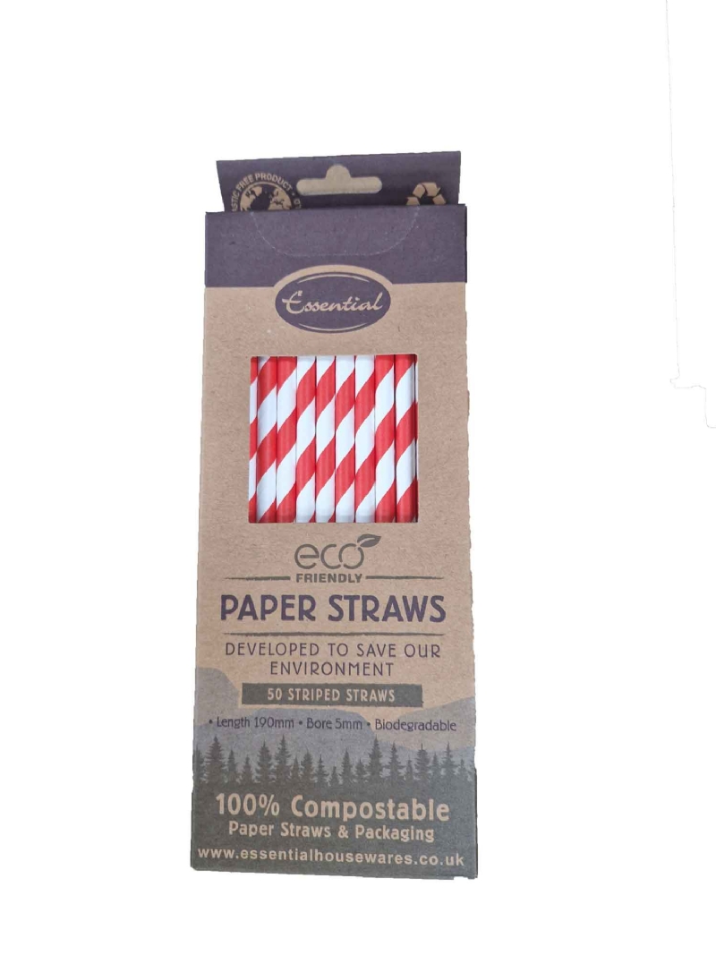 RED+WHITE STRIPE PAPER STRAWS 50PK