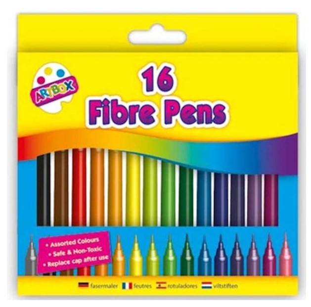 A/BOX FIBRE TIP COLOURING PENS 16PK