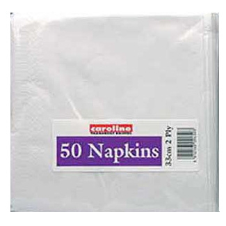 CAROLINE WHT 2PLY 33CM NAPKINS 50PK