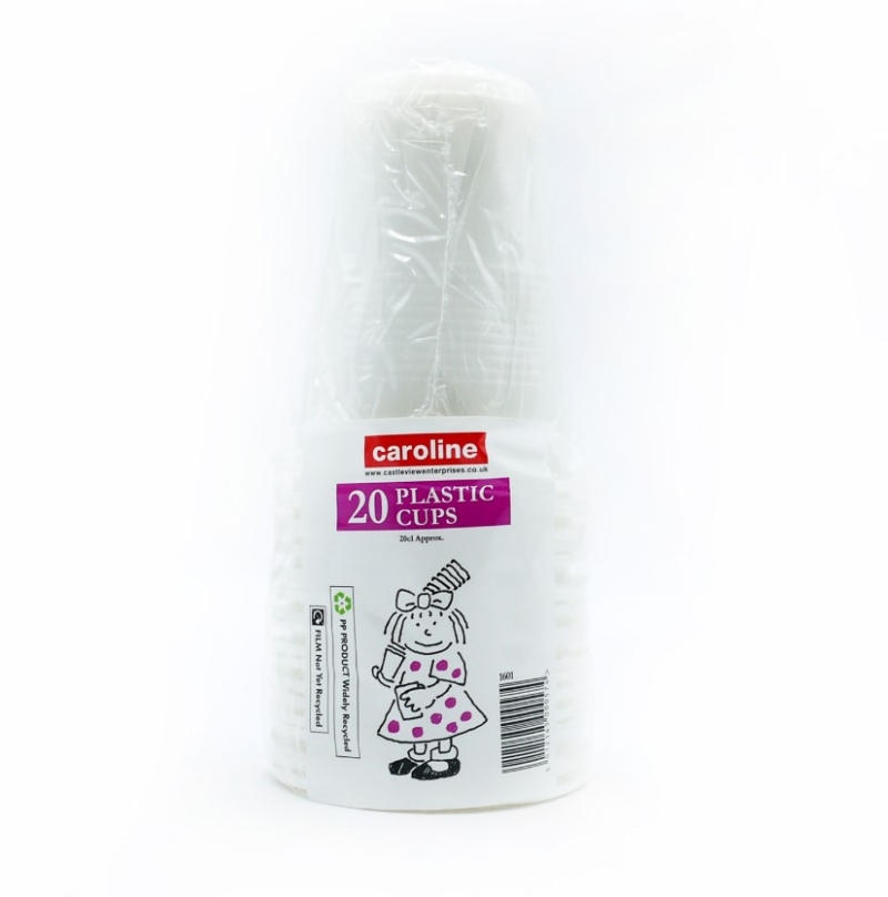 C/L WHITE 200ML PLASTIC CUPS 20pk