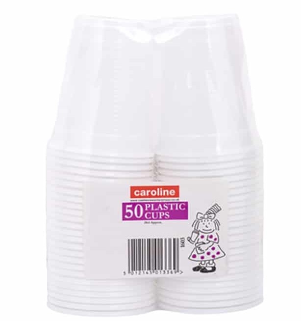 C/L WHITE 200ML PLASTIC CUPS 50PK