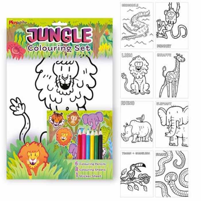 JUNGLE ANIMAL COLOURING SET