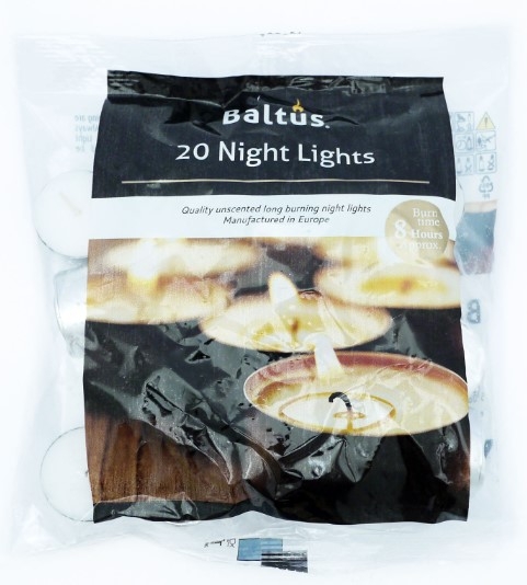 BALTUS TEALIGHT CANDLES 8HR (20PK)