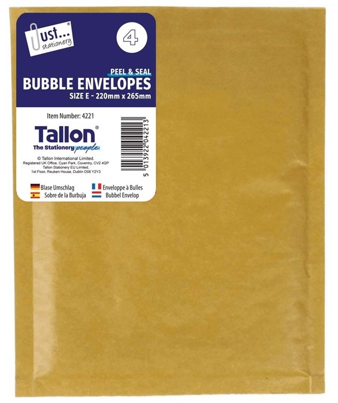 BUBBLE ENVELOPES E 220X265 4PK