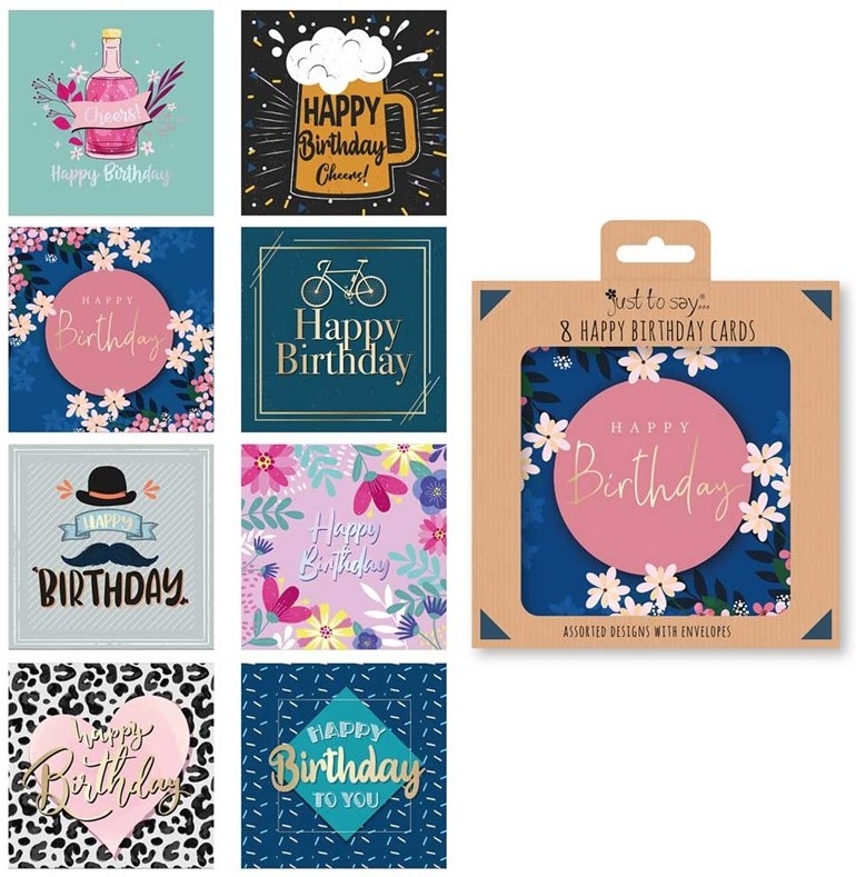 8 ADULT HAPPY BIRTHDAY CARDS IN BOX