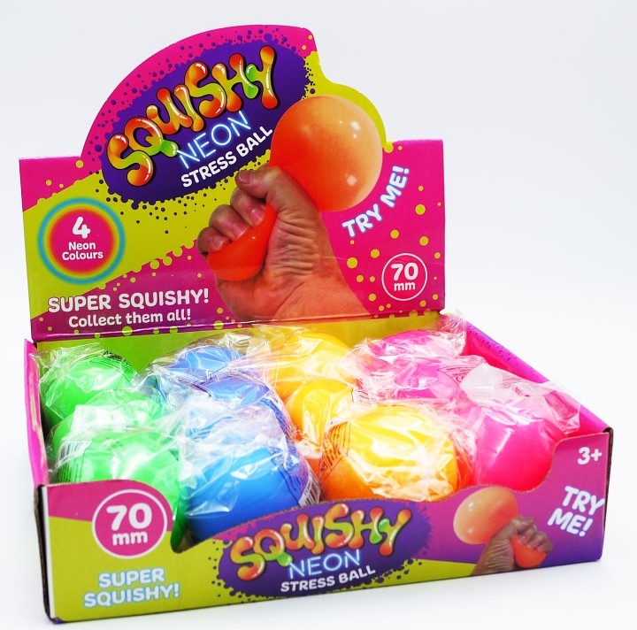 NEON STRESS BALL 7CM ASSORT