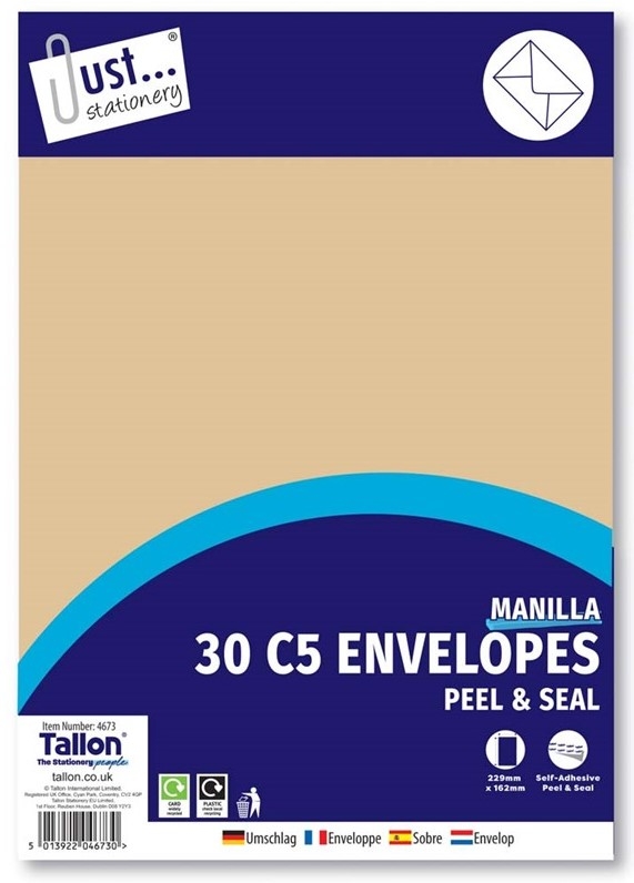 C5 MANILA ENVELOPES PEEL SEAL 30PK