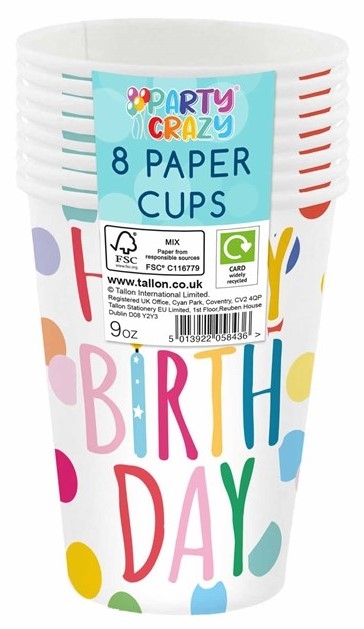 PC HAPPY BIRTHDAY PAPER CUPS 8PK