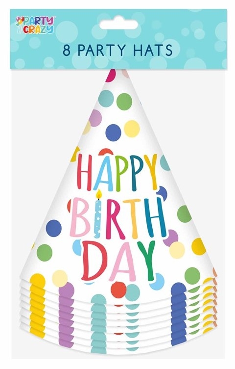 PC HAPPY BIRTHDAY PAPER HATS 8PK