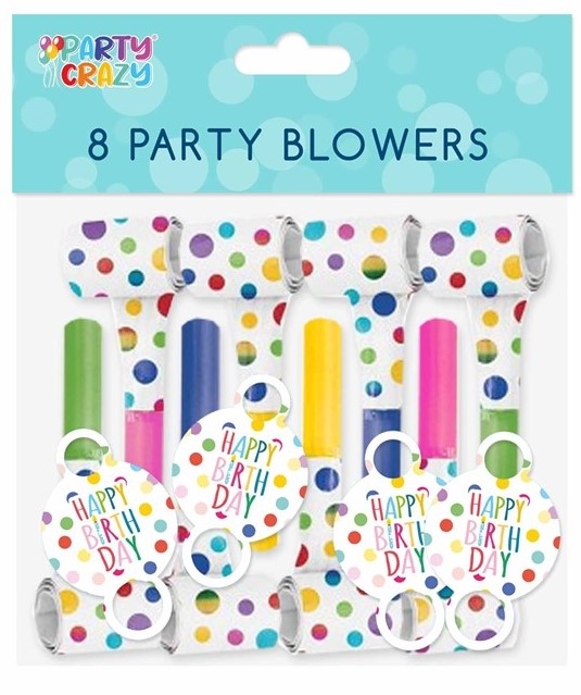 PC HAPPY BIRTHDAY PARTY BLOWERS 8PK
