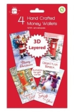 XMAS MONEY WALLET WITH ENV 4PK 3D