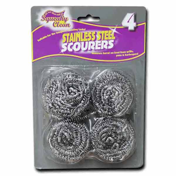 SQKY CLEAN S/STEEL SCOURERS 4PK