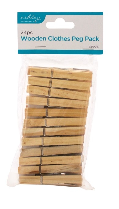 ASH WOODEN CLOTHES PEGS 24 PACK