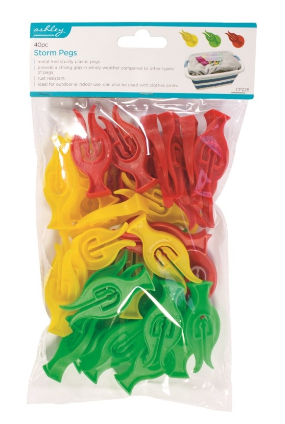 ASH PLASTIC STORM CLOTHES PEGS 40PK