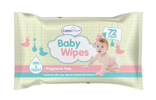 COTTON TREE BABY WIPES 72PK