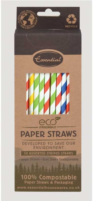 ESSENTIAL PAPER STRIPED STRAWS 50PK