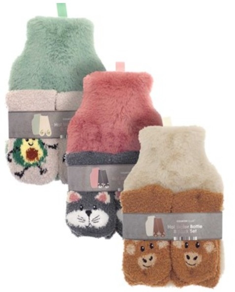 HOT WATER BOTTLE & SOCK SET ASTD