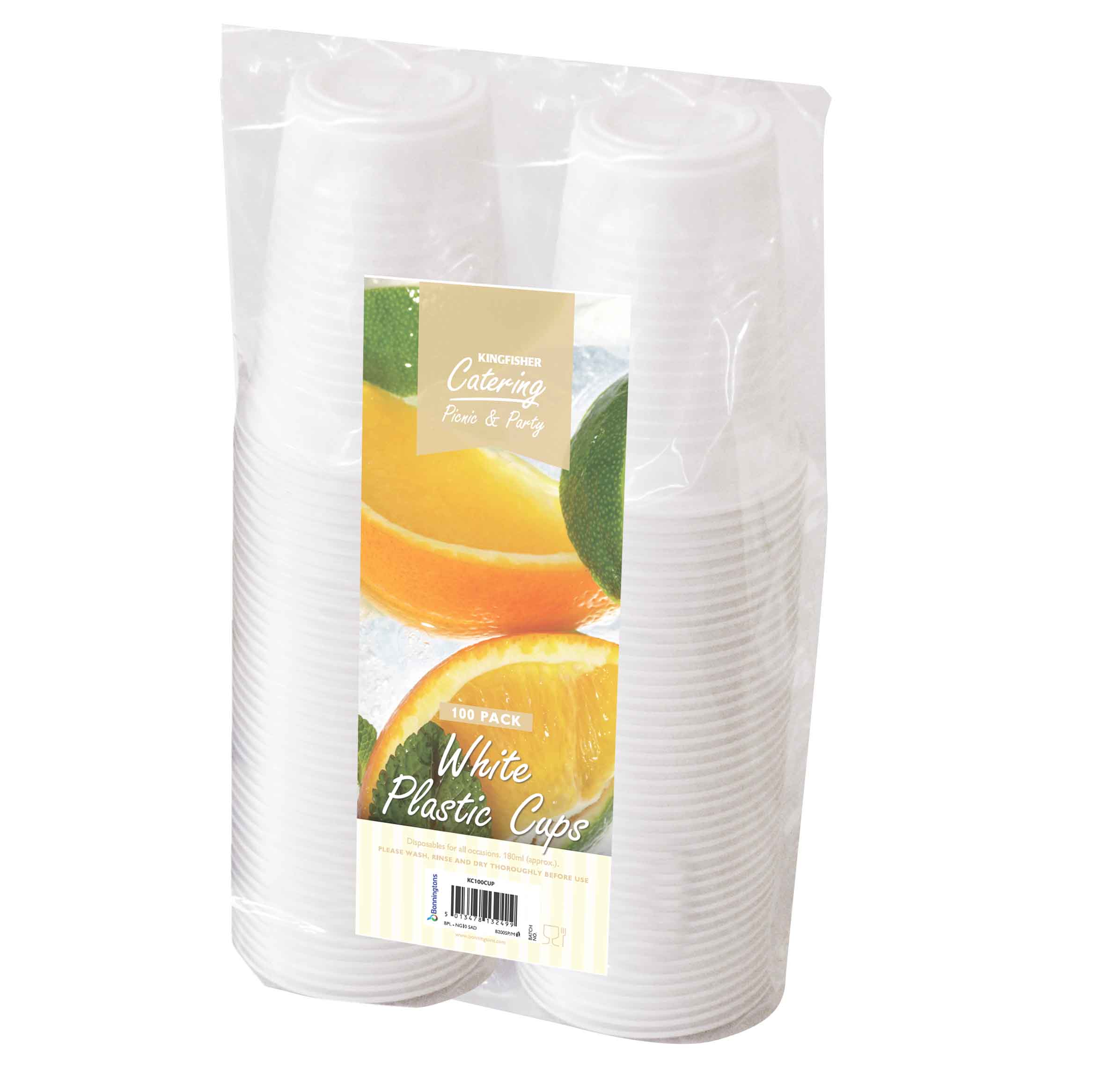 K/F WHITE 180ML PLASTIC CUPS 100 PK