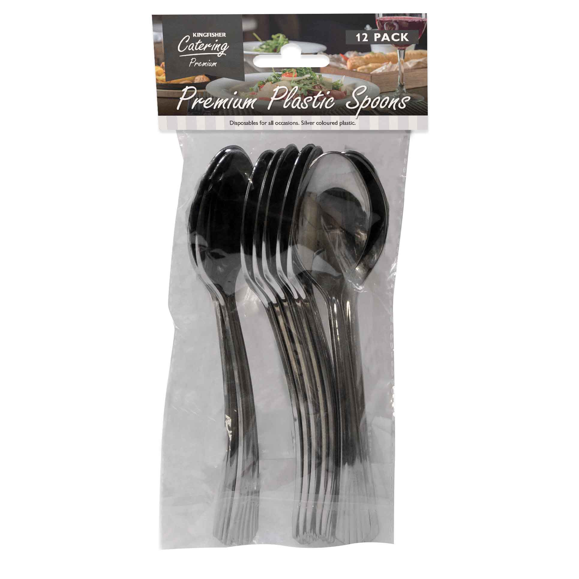 K/F SILVER PLASTIC SPOONS 12 PACK