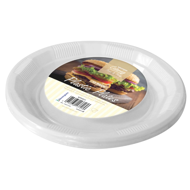 K/F WHITE 21CM PLASTIC PLATES 12 PK