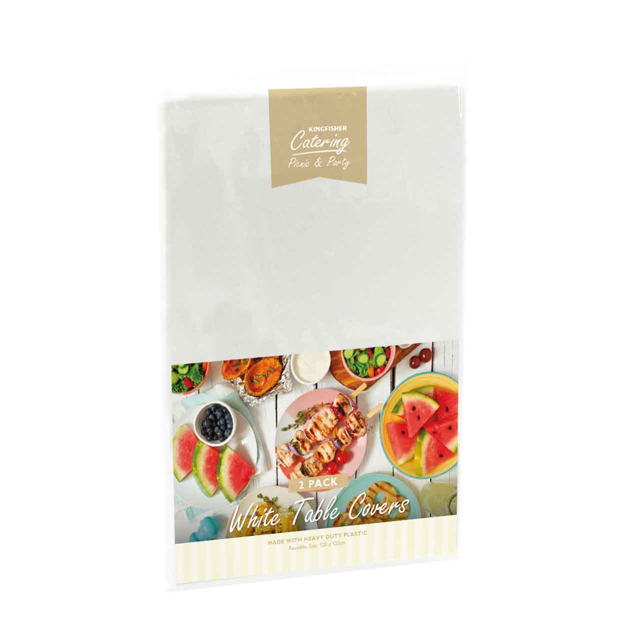 K/F WHITE PLASTIC TABLECOVERS 120CM