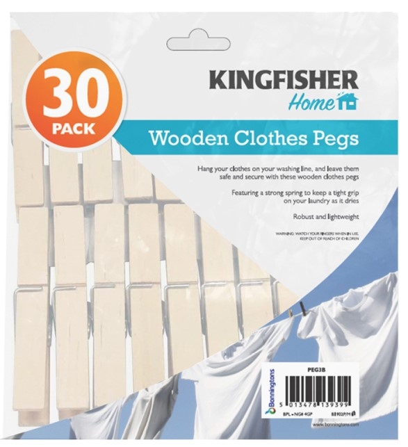 K/F WOODEN CLOTHES PEGS 30 PACK