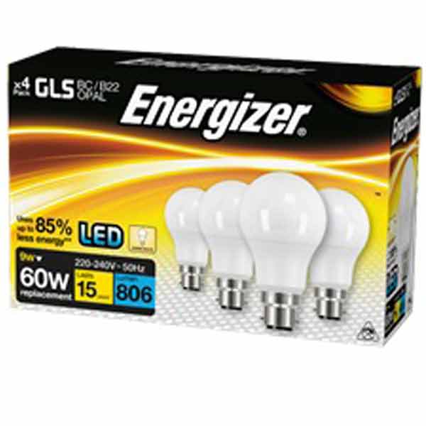 ENERGIZER LED B22 BULB 9W/60W 4PK