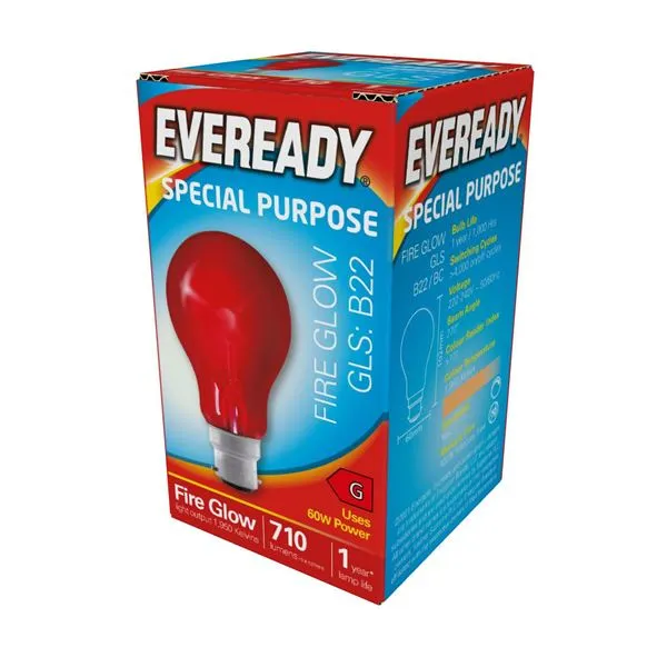 EVEREADY FIREGLOW BULB BC/B22 60W
