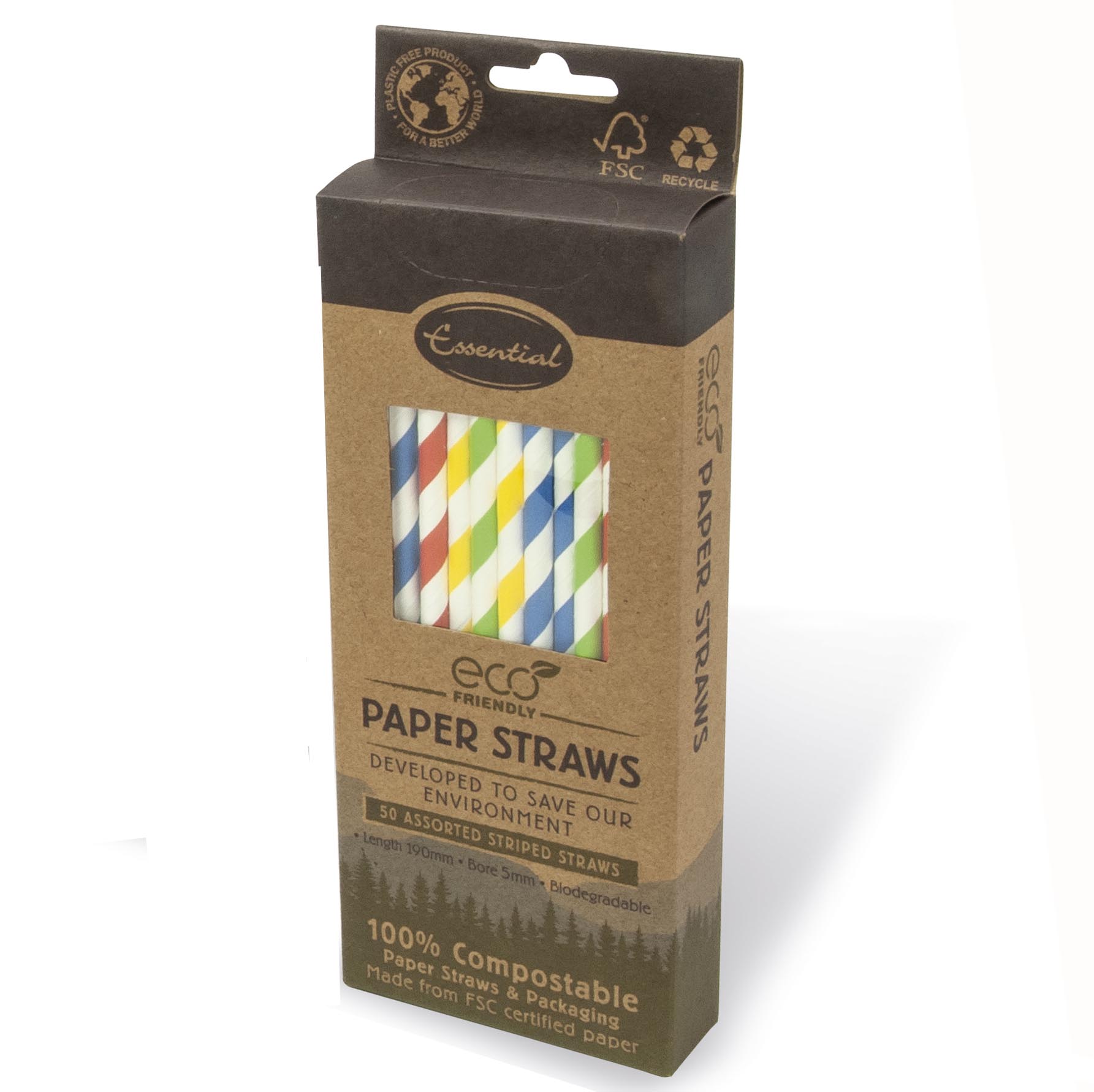 ASSORTED STRIPED PAPER STRAWS 50PK