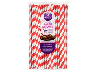 RED STRIPED BIO PAPER STRAWS 50PK