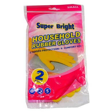 SUPER BRIGHT RUBBER GLOVES SML 2 PK