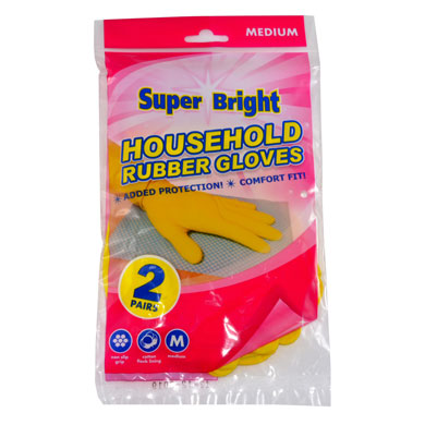 SUPER BRIGHT RUBBER GLOVES MED 2 PK