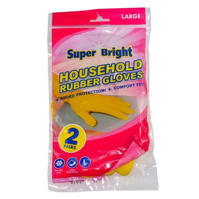 SUPER BRIGHT RUBBER GLOVES LGE 2 PK