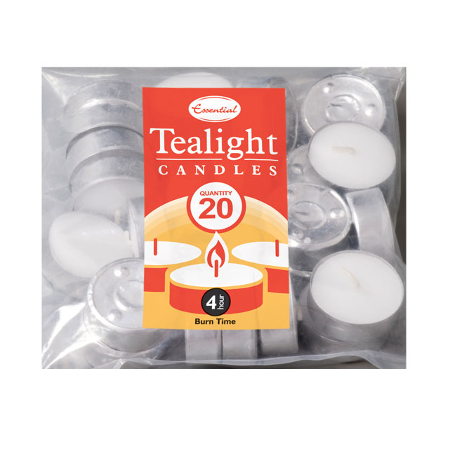 ESSENTIAL TEALIGHT CANDLES 4HR 20PK