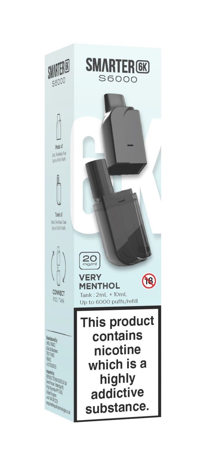 SMARTER 6K POD V MENTHOL 20MG