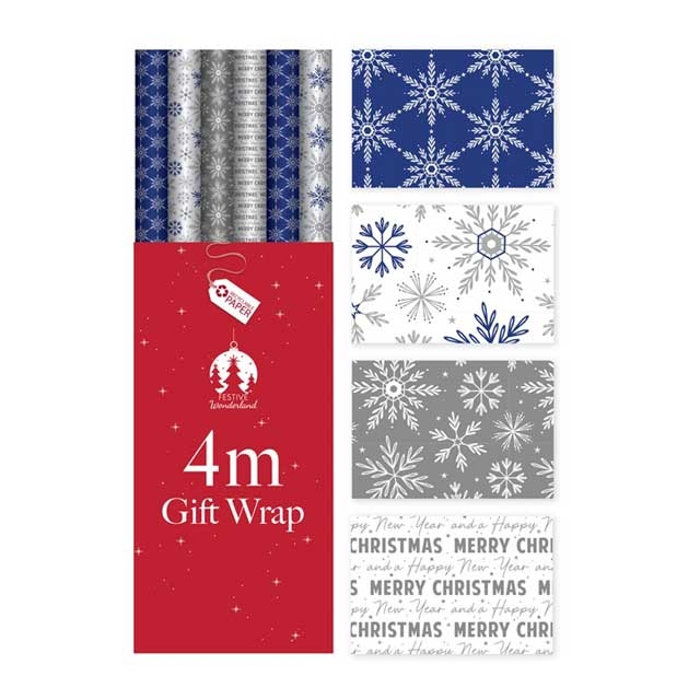 XMAS 4M BLUE SNOWFLAKES GIFT WRAP
