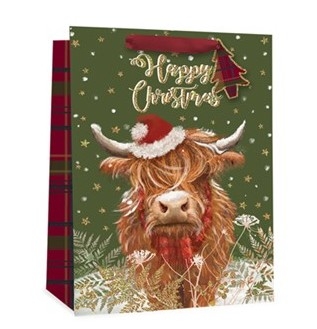 XMAS HIGHLAND COW GIFT BAG MED