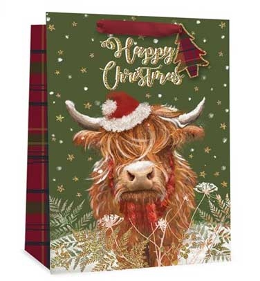 XMAS HIGHLAND COW GIFT BAG L