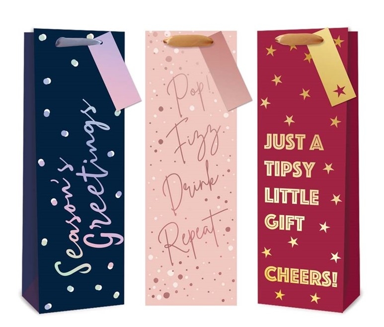 XMAS FOIL ASSORT BOTTLE GIFT BAGS
