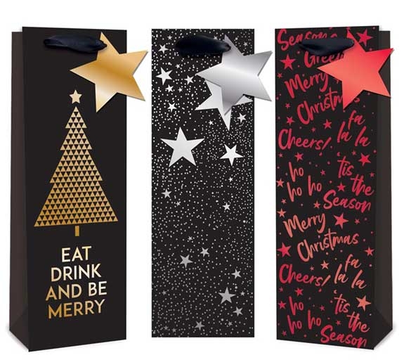 XMAS FOIL BLACK BOTTLE GIFT BAGS