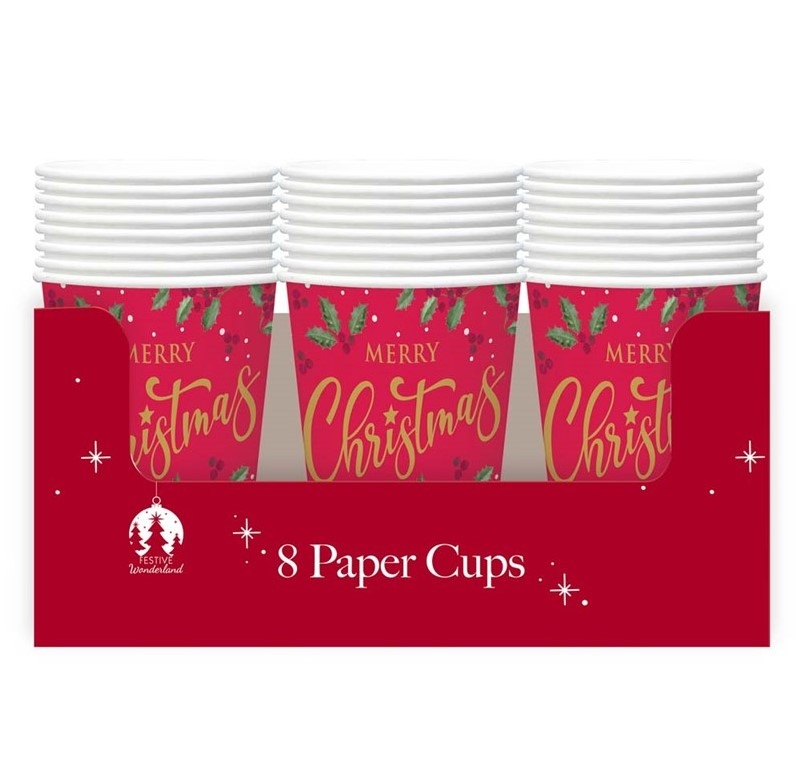 XMAS 8PK TRAD PAPER CUPS