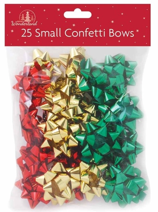 XMAS 25 SMALL CONFETTI BOWS COLOUR