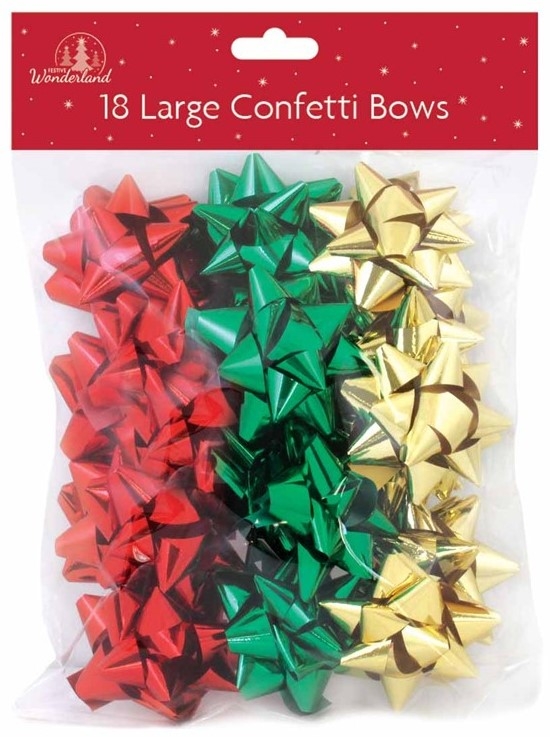 XMAS 18 LARGE CONFETTI BOWS COLOUR