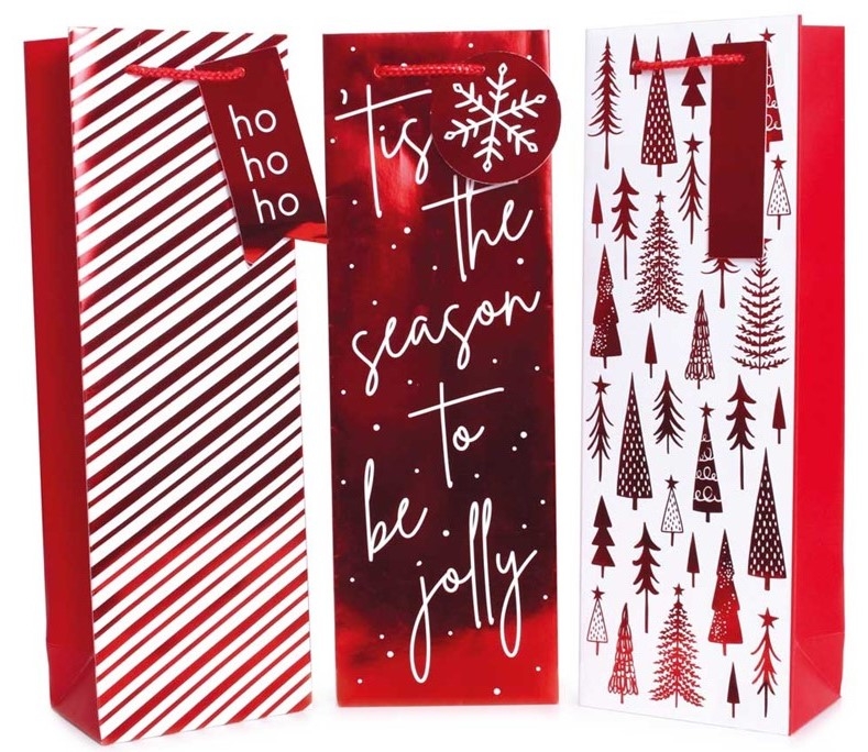XMAS FOIL RED BOTTLE GIFT BAGS