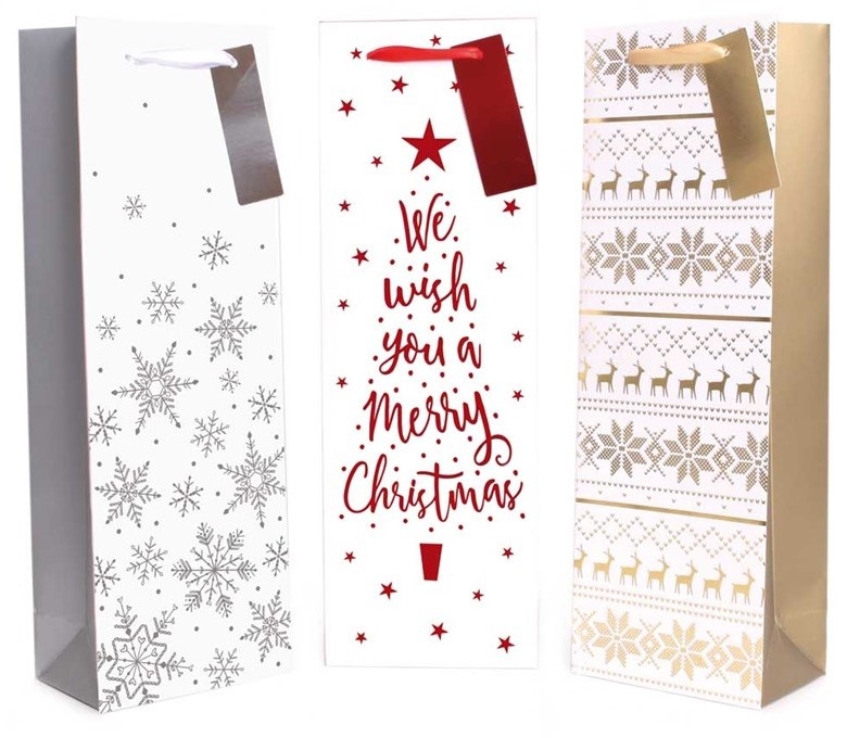 XMAS FOIL WHITE BOTTLE GIFT BAGS